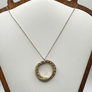 Two‑Tone Rope Style Circle Pendant Necklace – Silver‑Tone Chain (9" Drop)